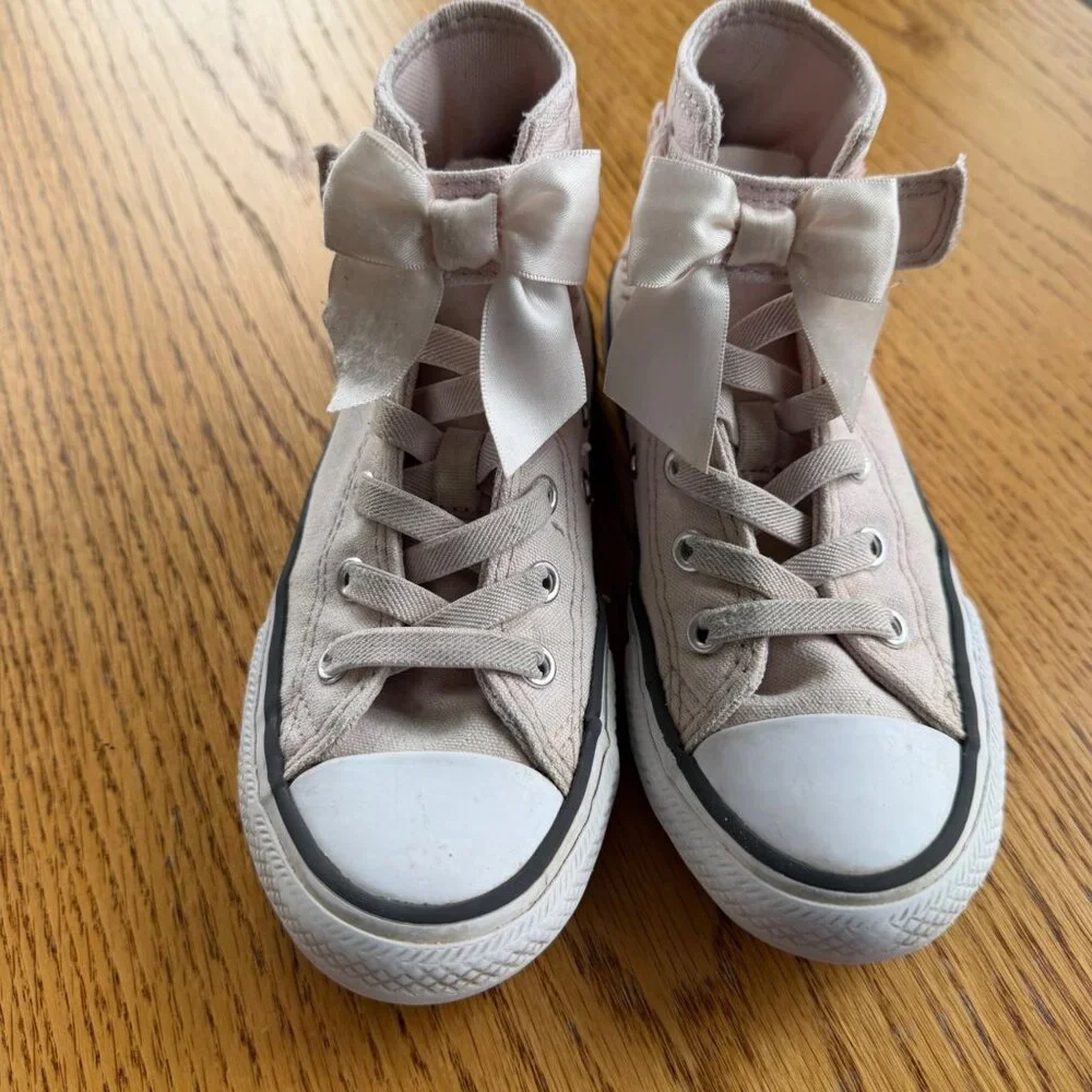 CONVERSE GIRLS LIGHT PINK HIGH TOP SNEAKER SHOES WITH BOWS 13